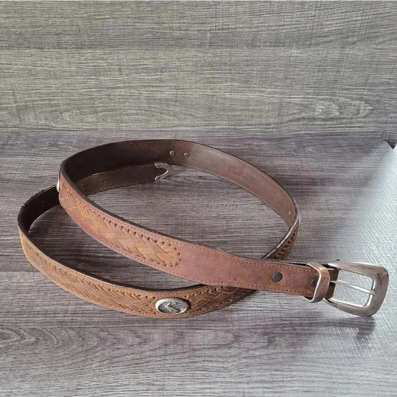 Badger, Brown Leather Silver Tone Fish Design Braided Belt, Men's Size 44 - Picture 13 of 13